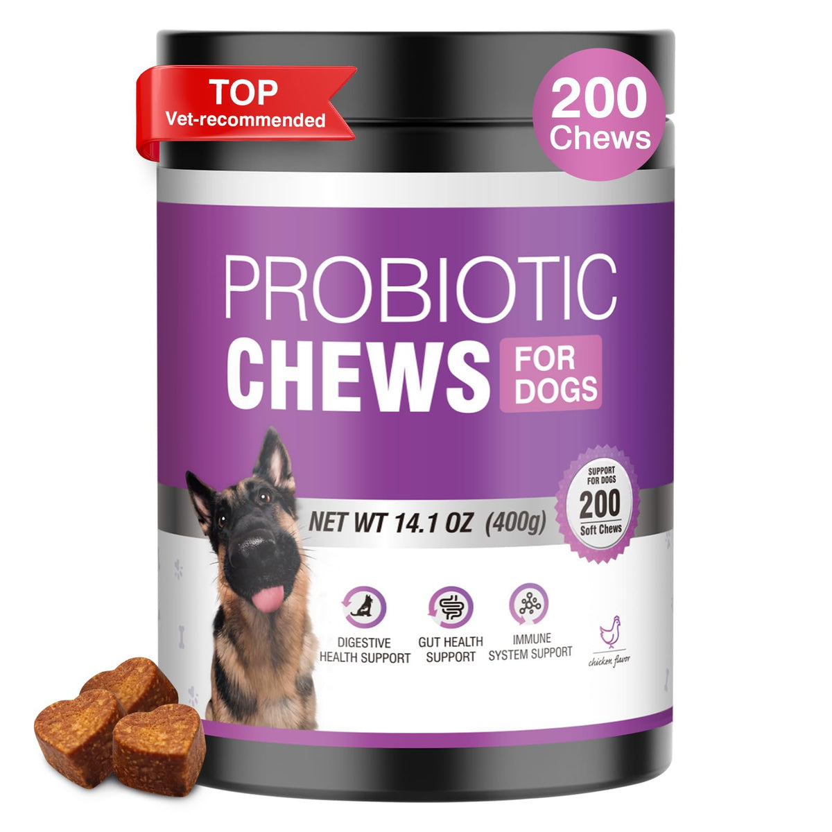 TTLXRL probióticos para perros: tabletas fáciles de masticar para digestión diaria.