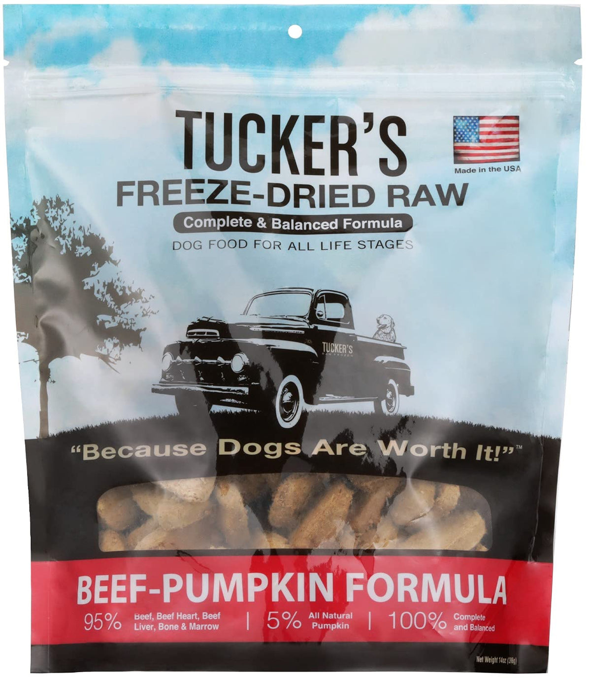 Tucker's Raw Frozen 14oz bolsa con carne 95% y calabaza, lista para hidratar