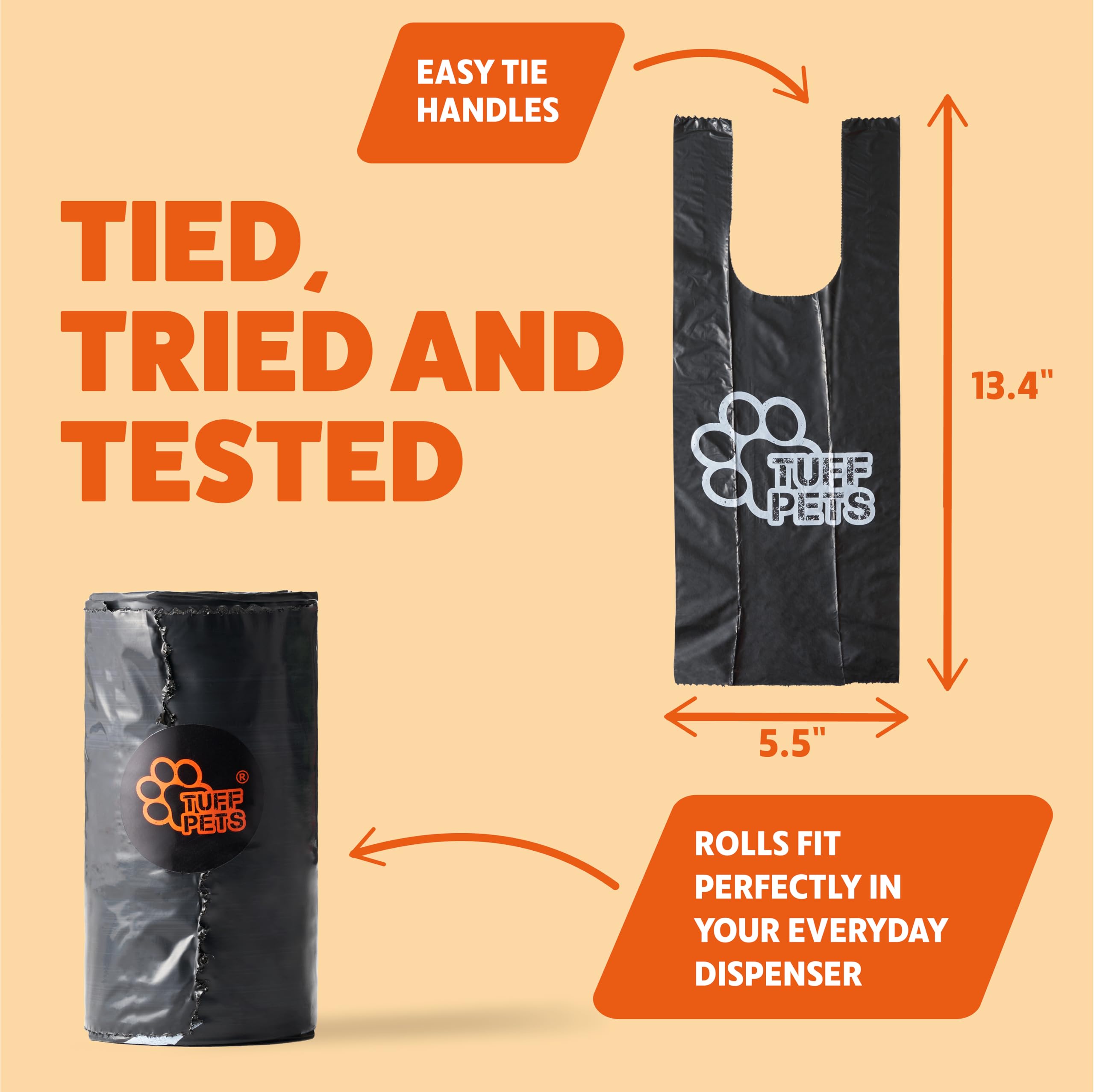 Tuff Pets bolsas con cierre fácil y enganche para uso rápido y limpio.