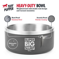 Cuenco Tuff Pupper de acero inoxidable resistente para uso exterior.