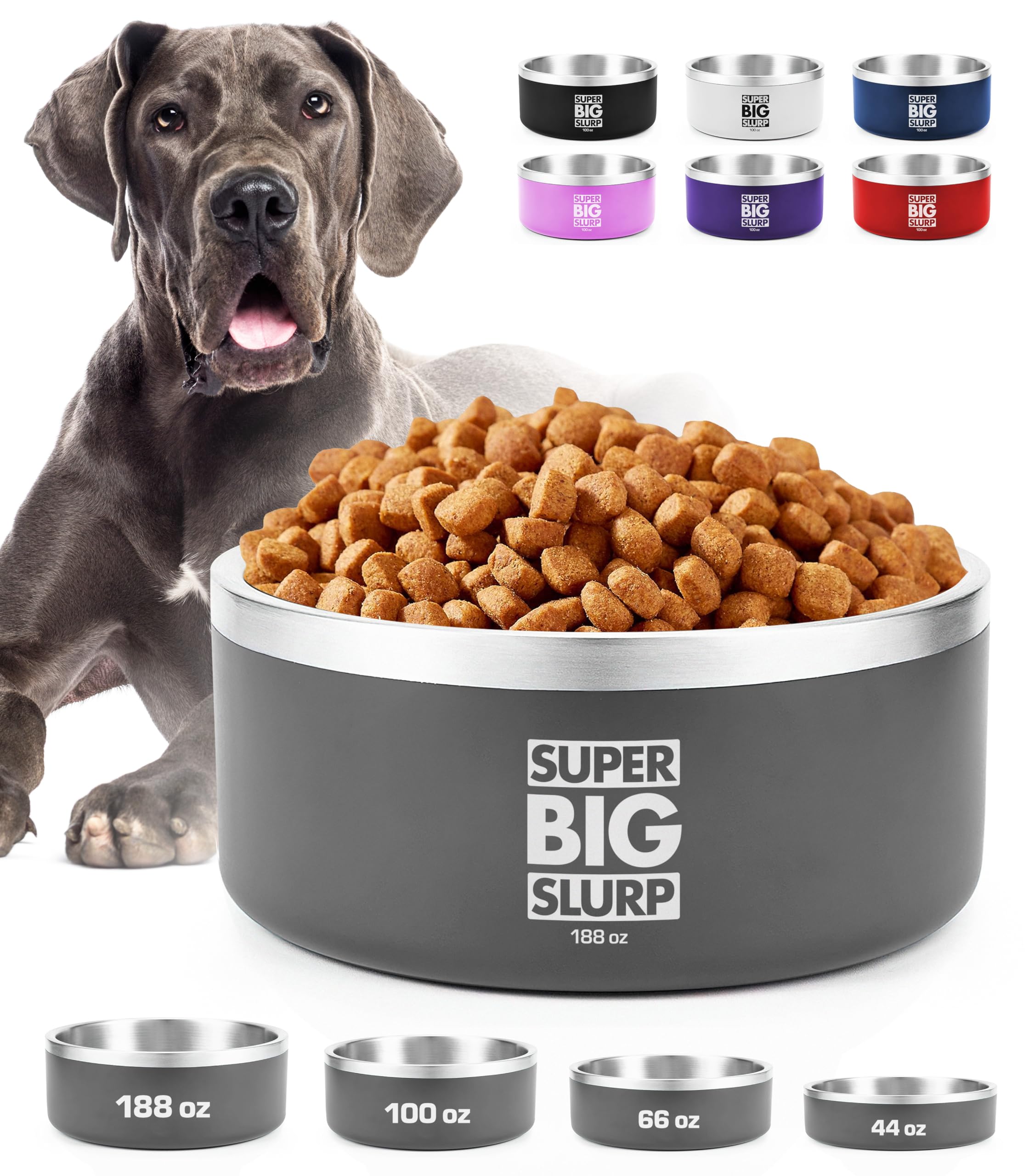 Cuenco Tuff Pupper de alta capacidad para comida y agua, ideal para perros grandes.