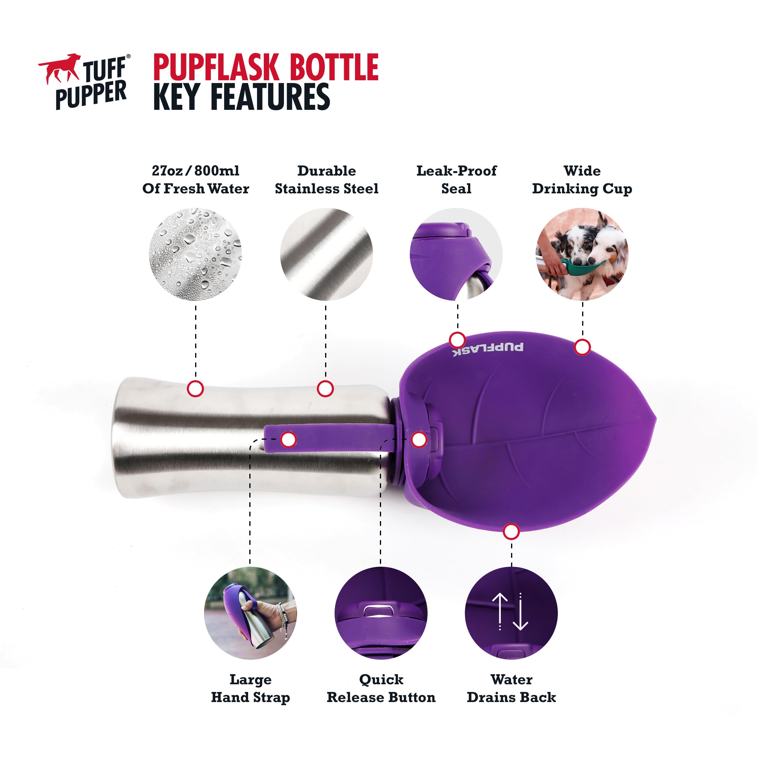 Tuff Pupper PupFlask, botella de acero inoxidable de 40 oz para salidas largas.