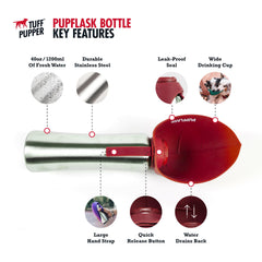 PupFlask de Tuff Pupper, botella de acero inoxidable para aventuras al aire libre.