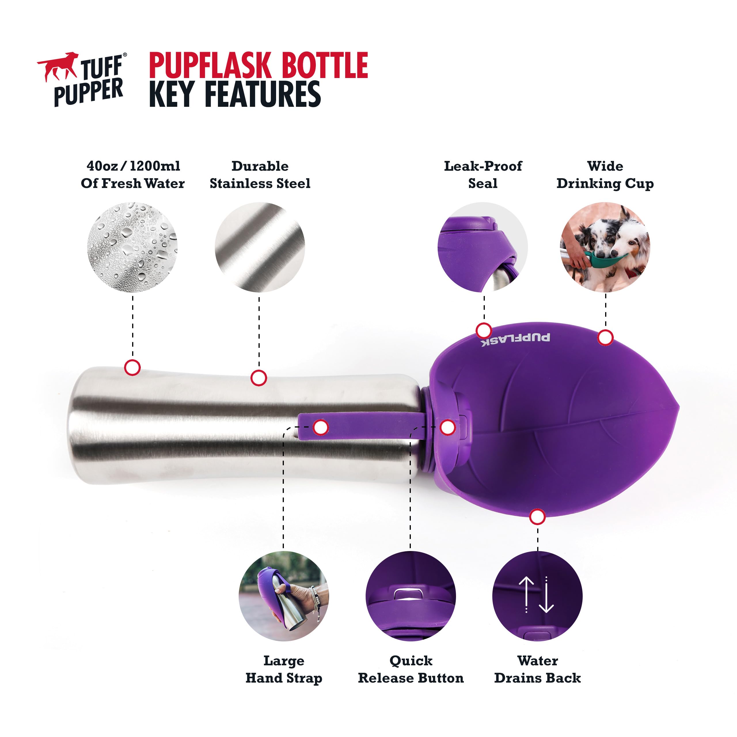 PupFlask cuenco hoja reversible, diseño compacto para guardar agua