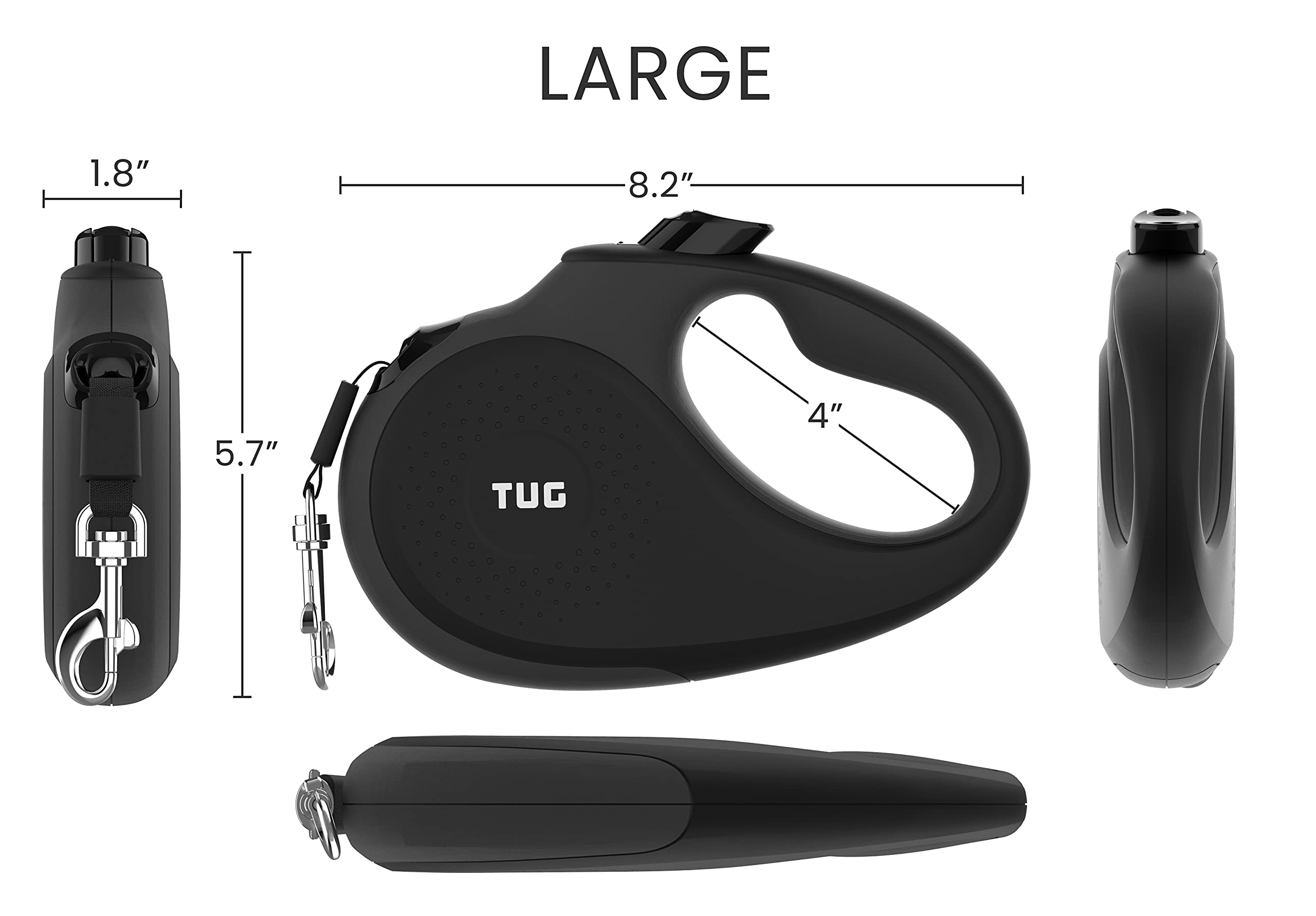 TUG 360, cinta de nylon de 16 pies, retráctil y resistente para paseos.
