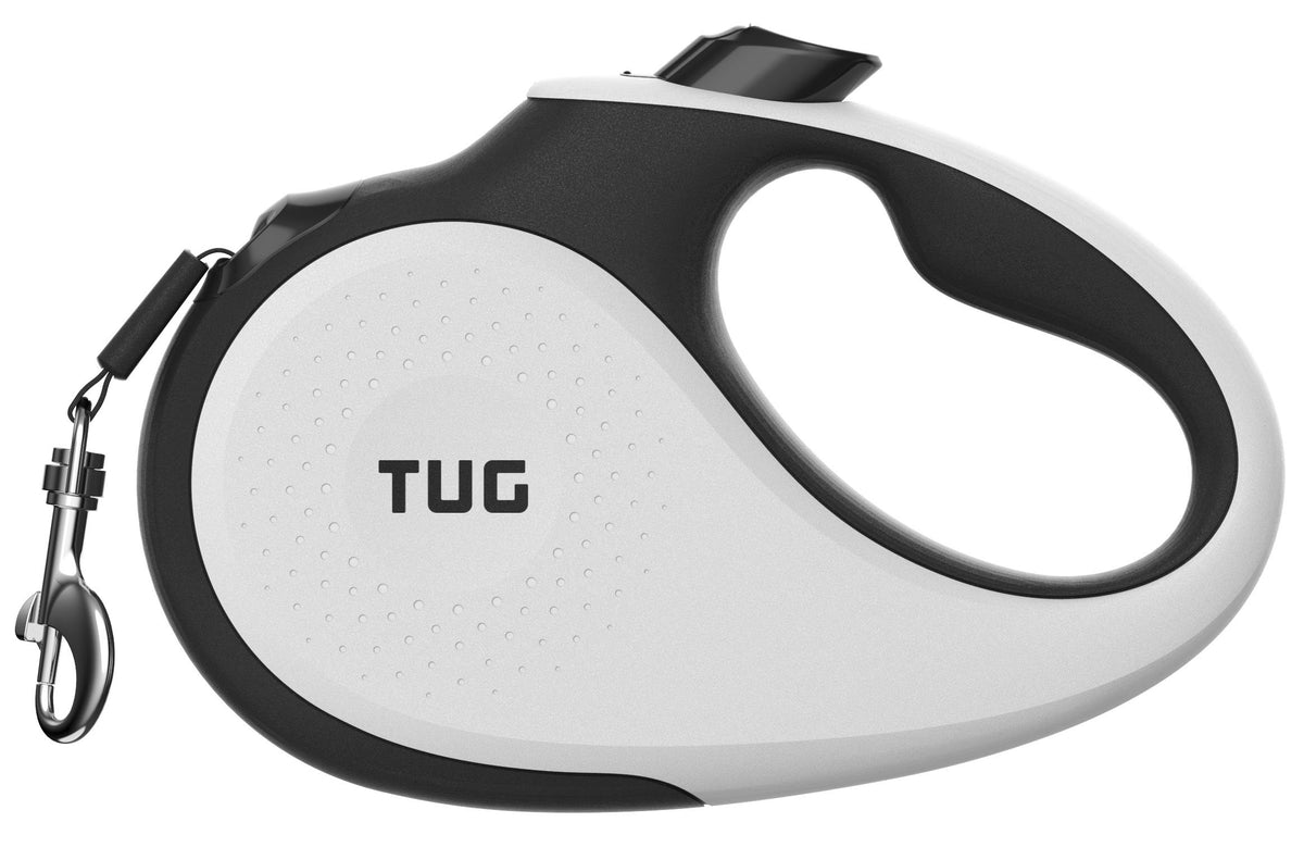 TUG 360° correa retráctil con cinta de nylon de 16 ft para perros, sin enredos durante el paseo.