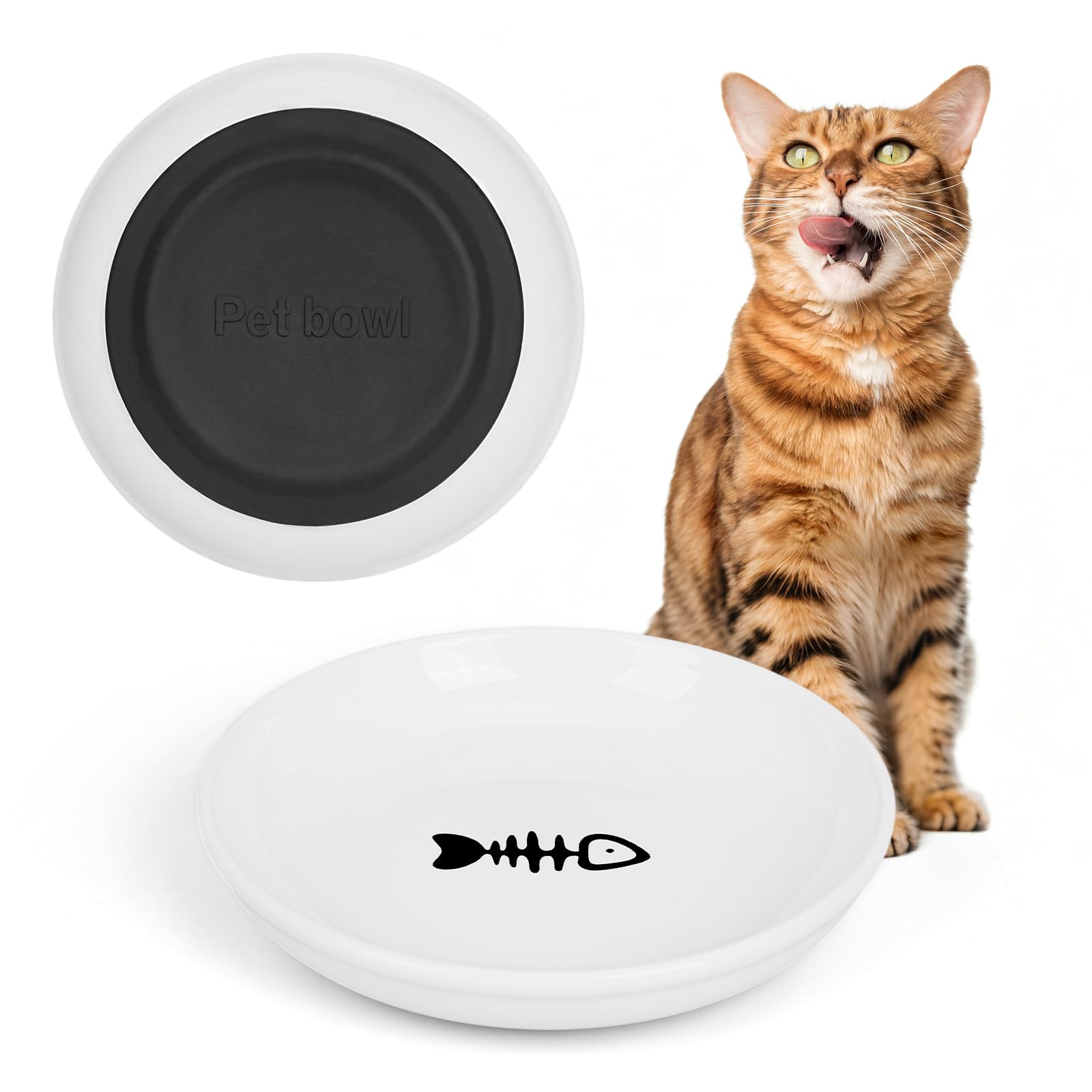Turfson cuencos ceramicos para gatos, plato bajo que reduce la fatiga de bigotes