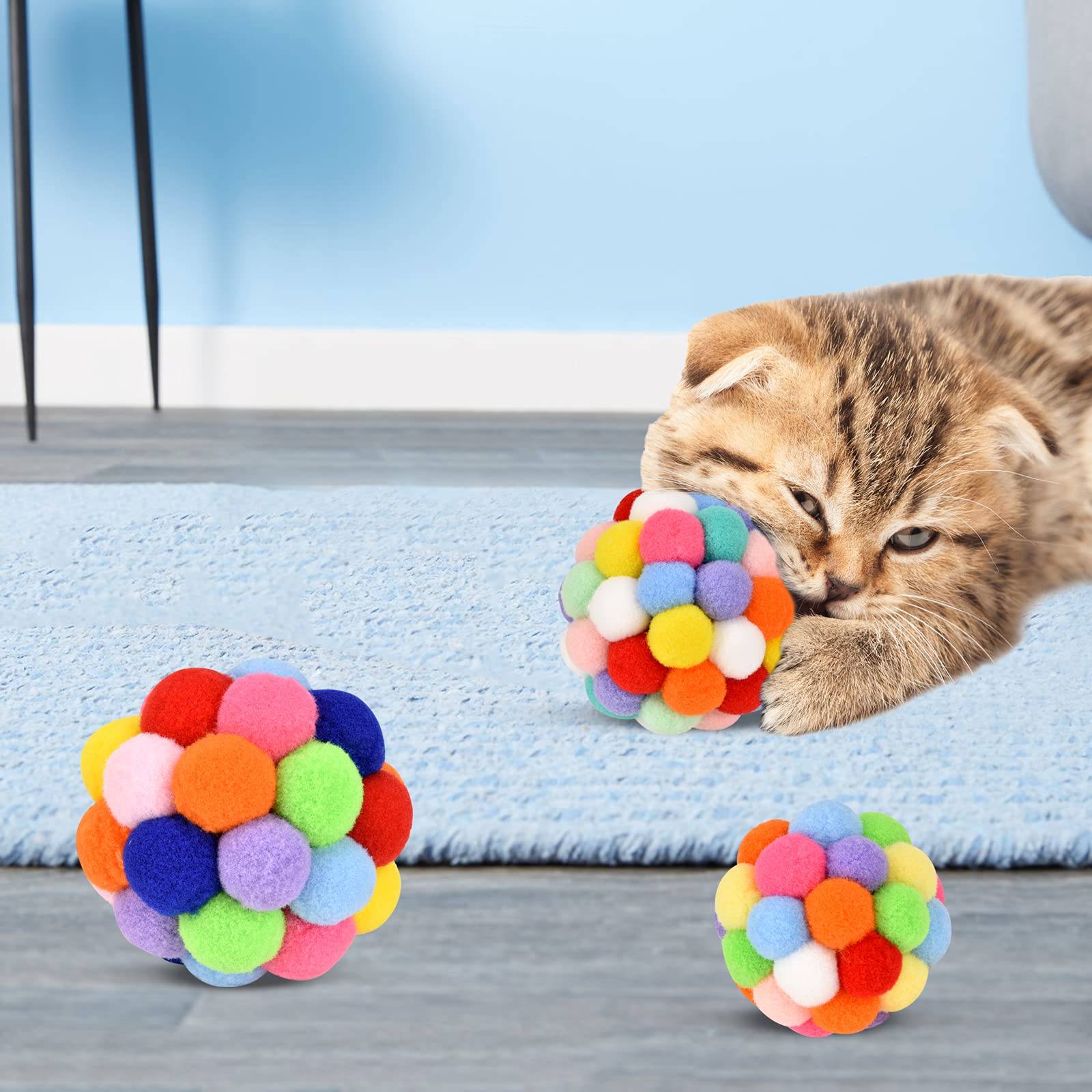 TUSATIY pelotas de peluche multicolor, suaves y seguras para gatitos