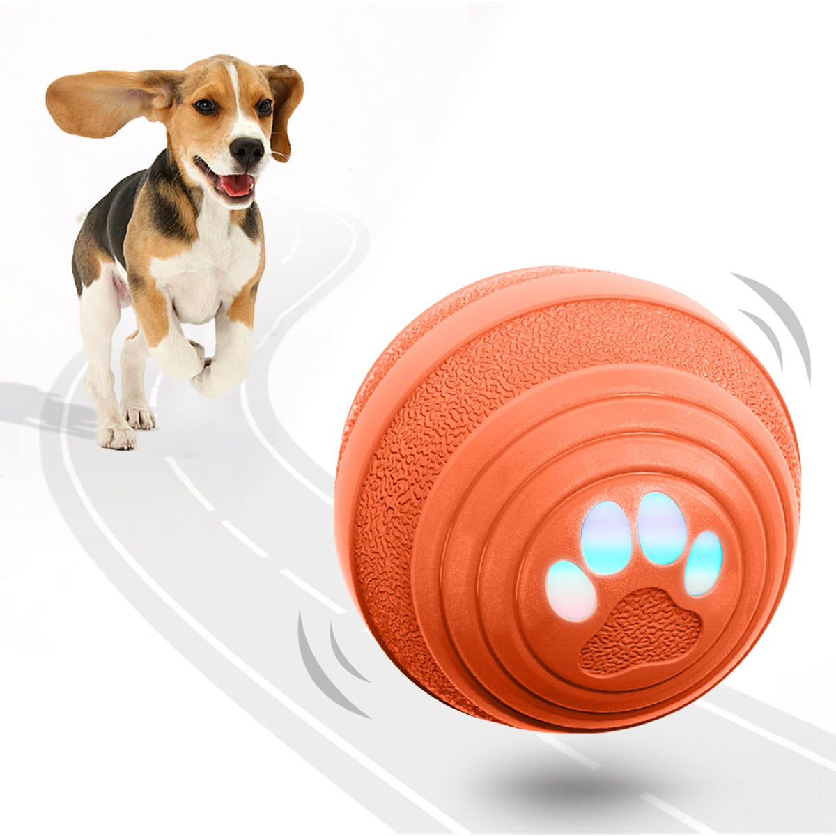 TVM bola interactiva para perros pequeños en acción, ideal para estimulación y juego diario.