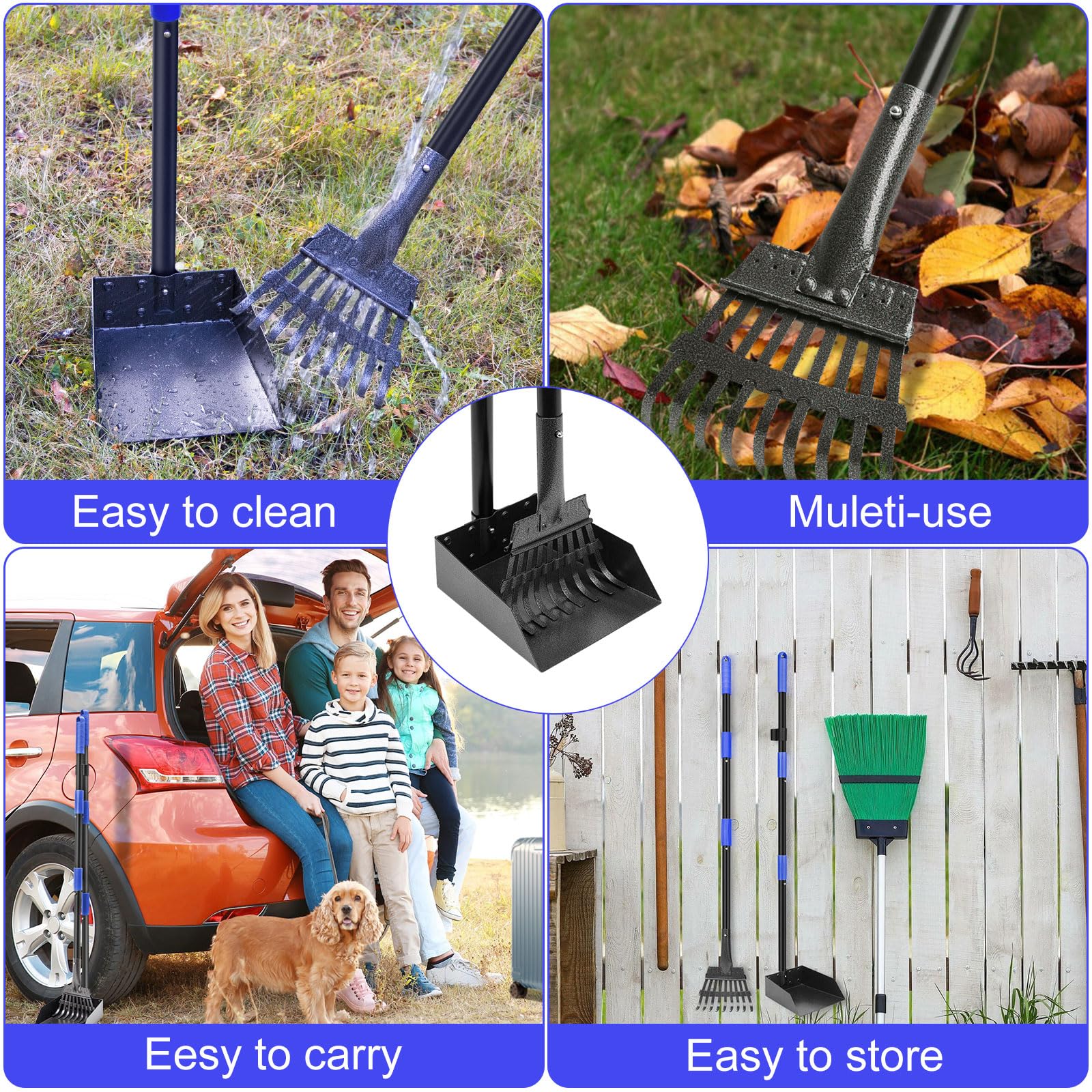 Twocorn Pooper Scooper: mango de acero inoxidable resiste humedad y uso al aire libre.