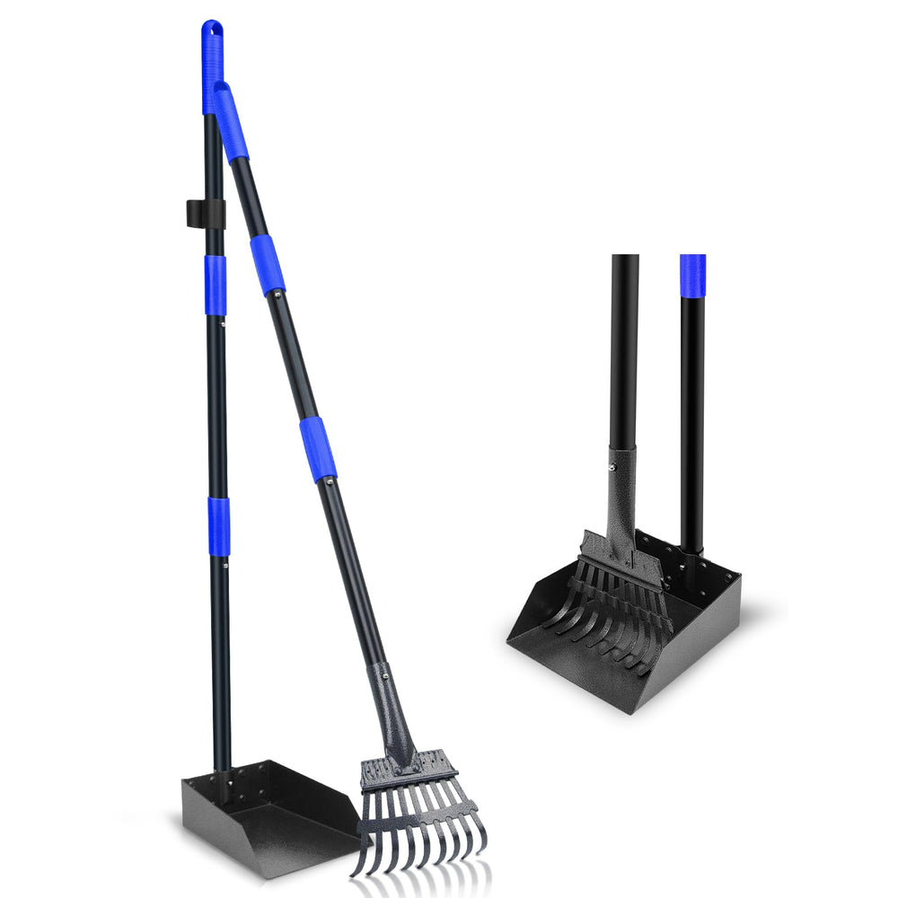 Twocorn Pooper Scooper: pala con bandeja y rastrillo, mango ajustable para perros grandes.