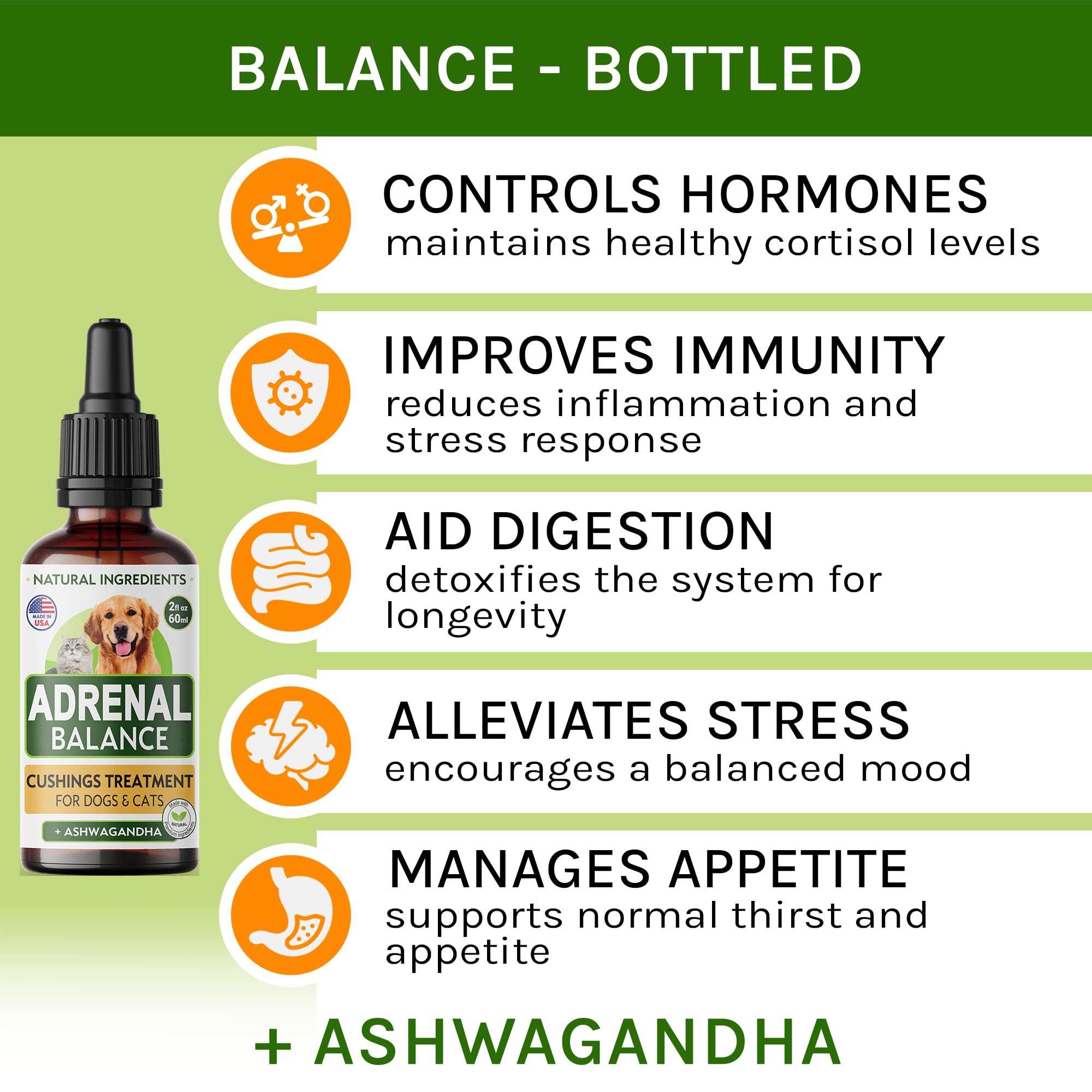 TwoFurFinds Adrenal Balance etiqueta clara, información de ingredientes para dueños.