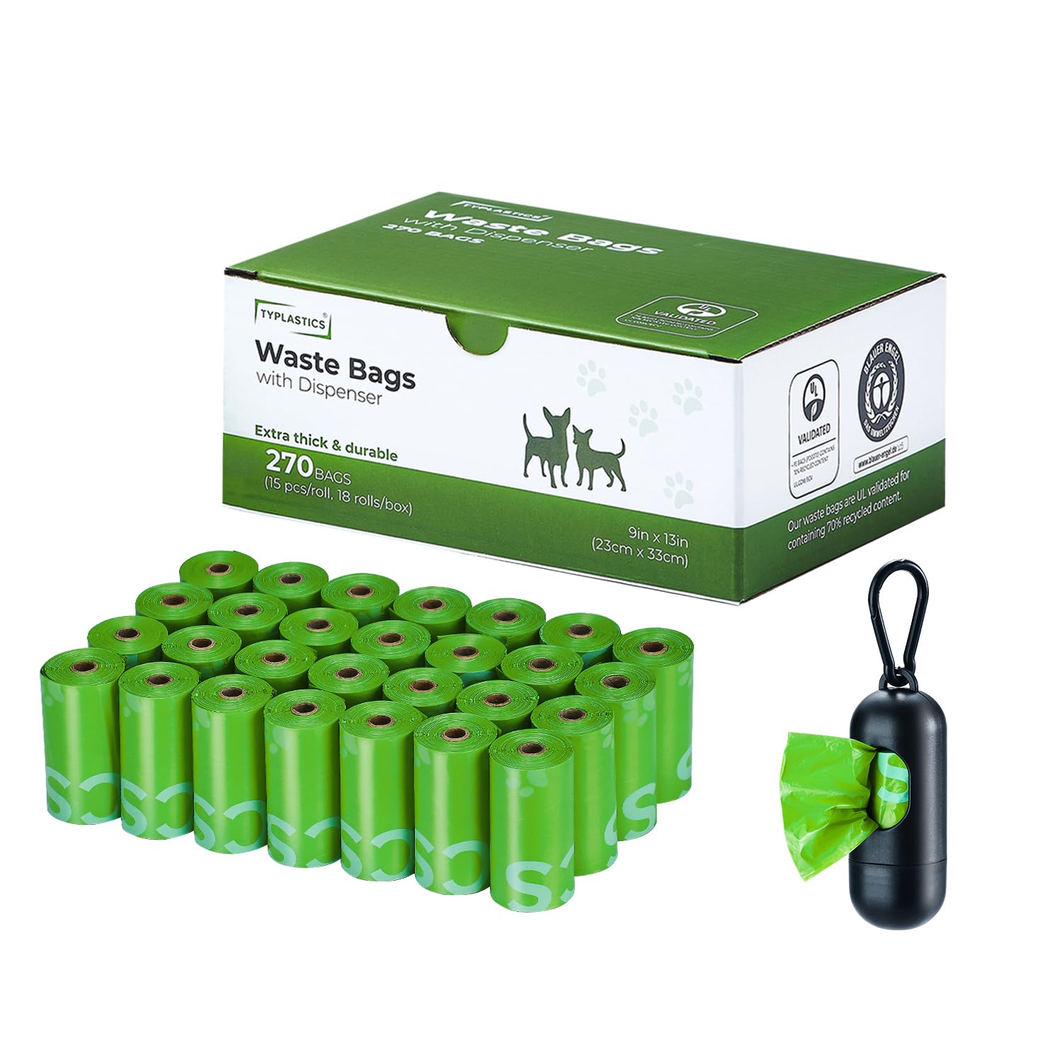 TYPLASTICS bolsas-desechos-perro-18-rollos: caja práctica para casa y paseo