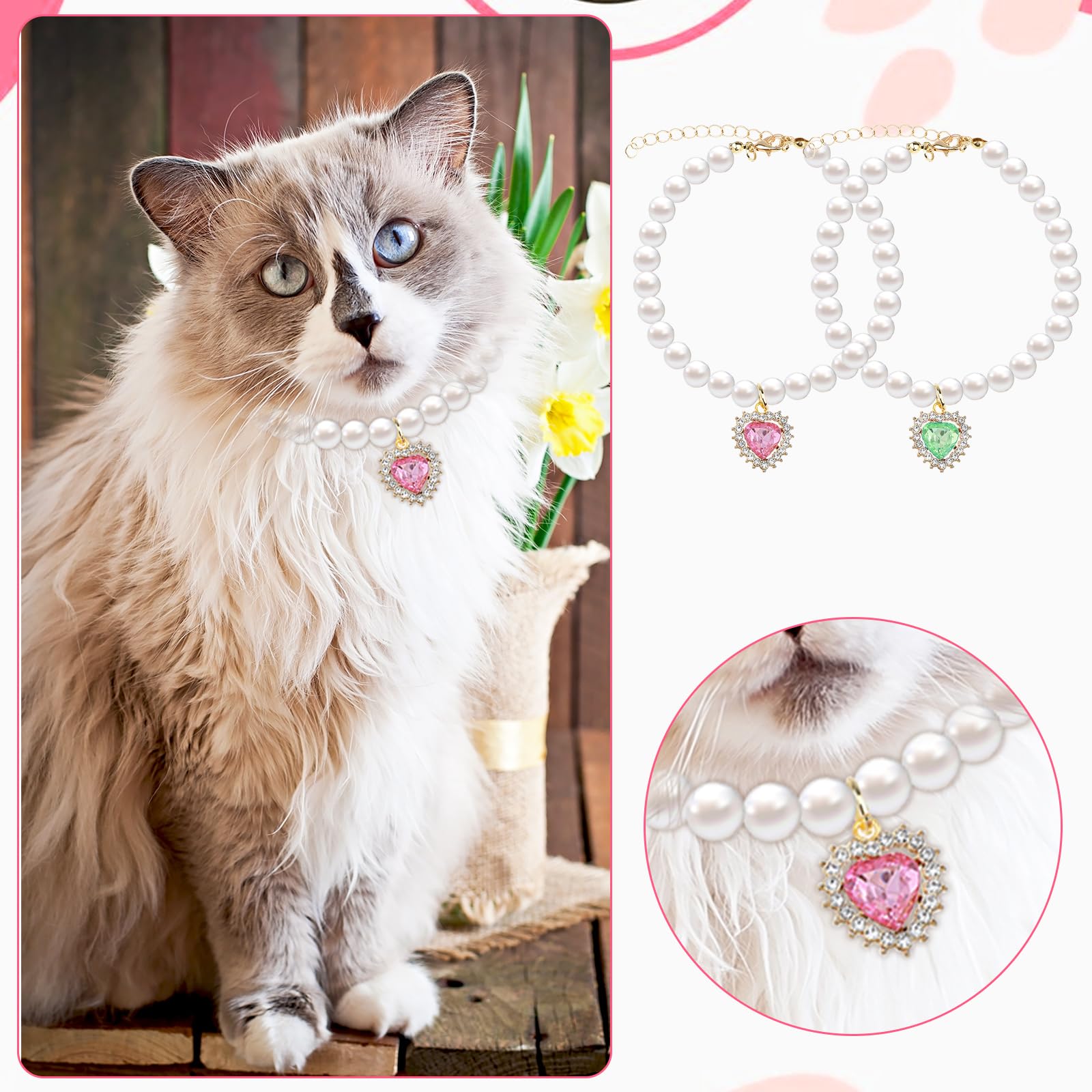 Tyqour collar de perlas con corazón rosa, accesorio elegante para fotos.
