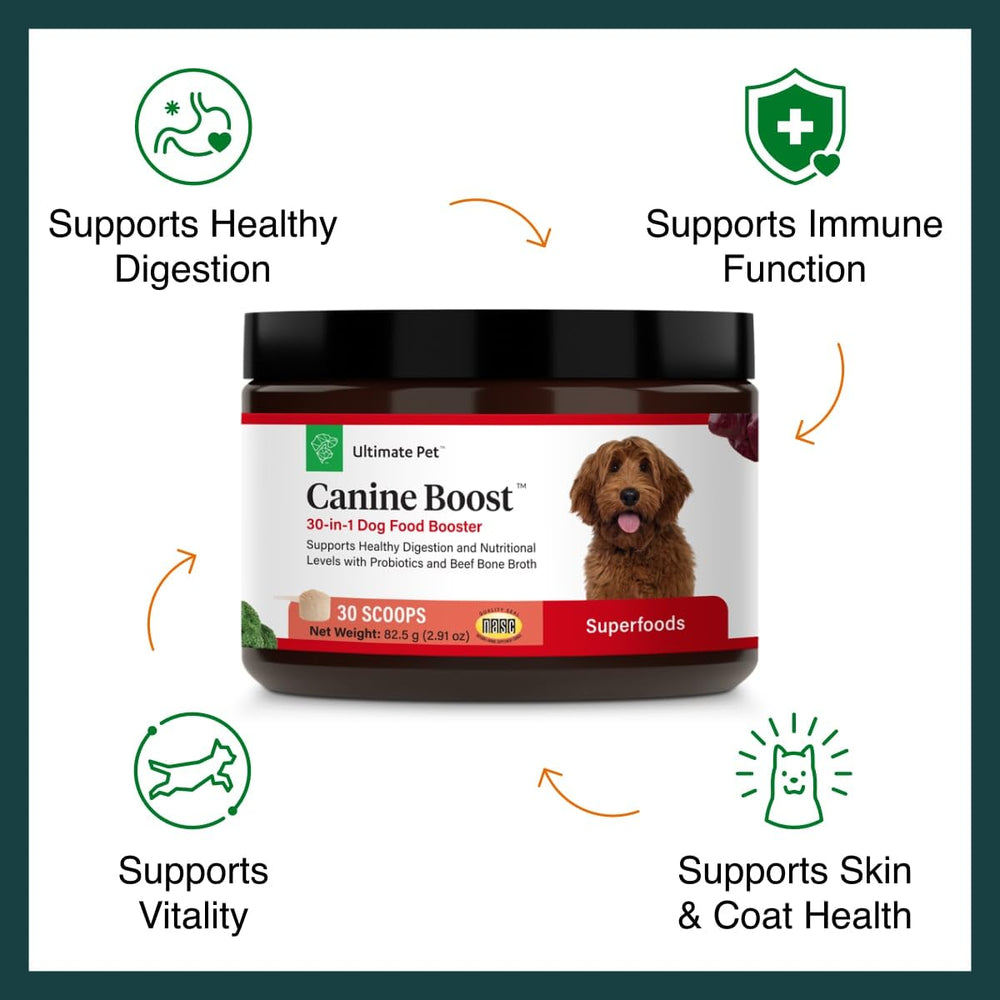 Canine Boost closeup de caldo de hueso orgánico para energía