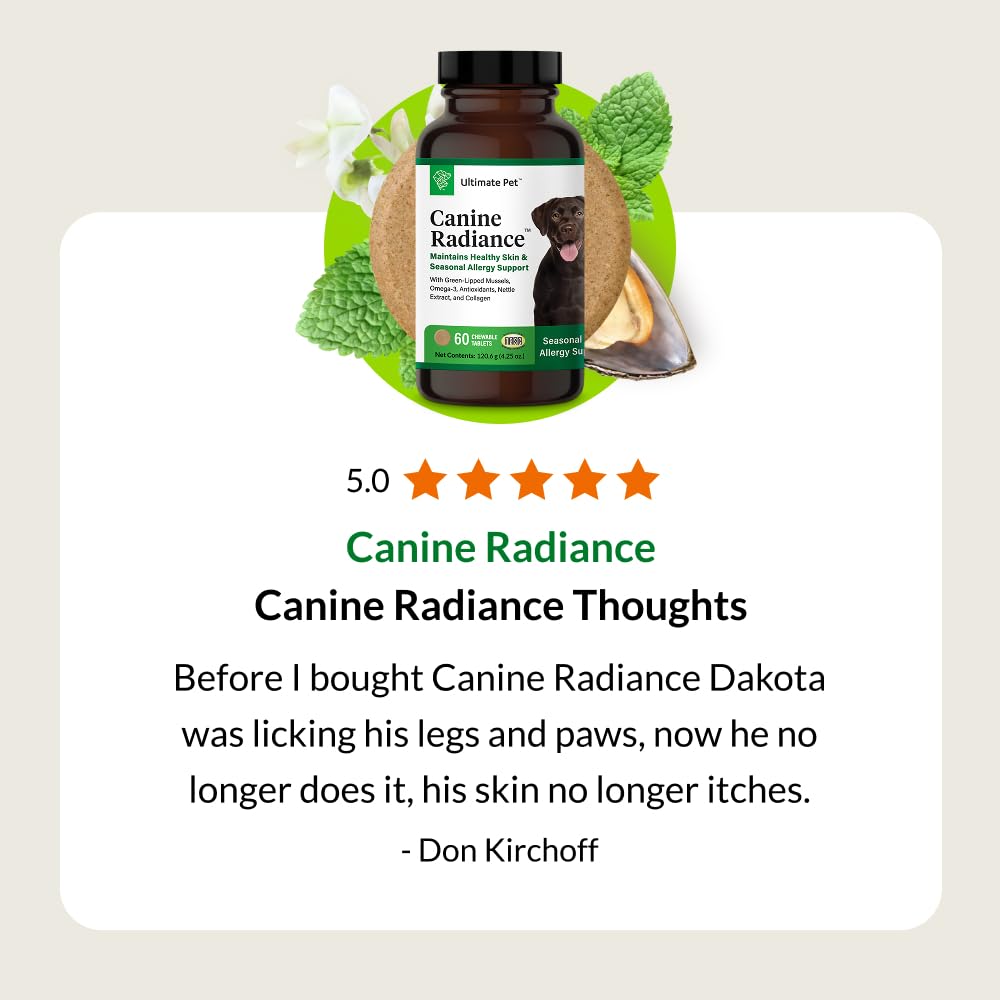 ULTIMATE PET NUTRITION Canine Radiance: GlycOmega, extracto de mejillón verde para tejido conectivo.