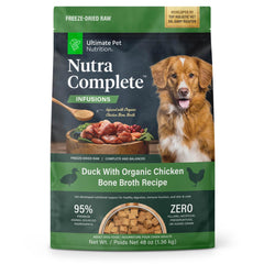 ULTIMATE PET NUTRITION Nutra Complete Infusions: envase de presentación con caldo de pato