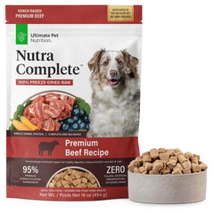 Nutra Complete muestra carne de rancho e ingredientes seleccionados para la digestión.