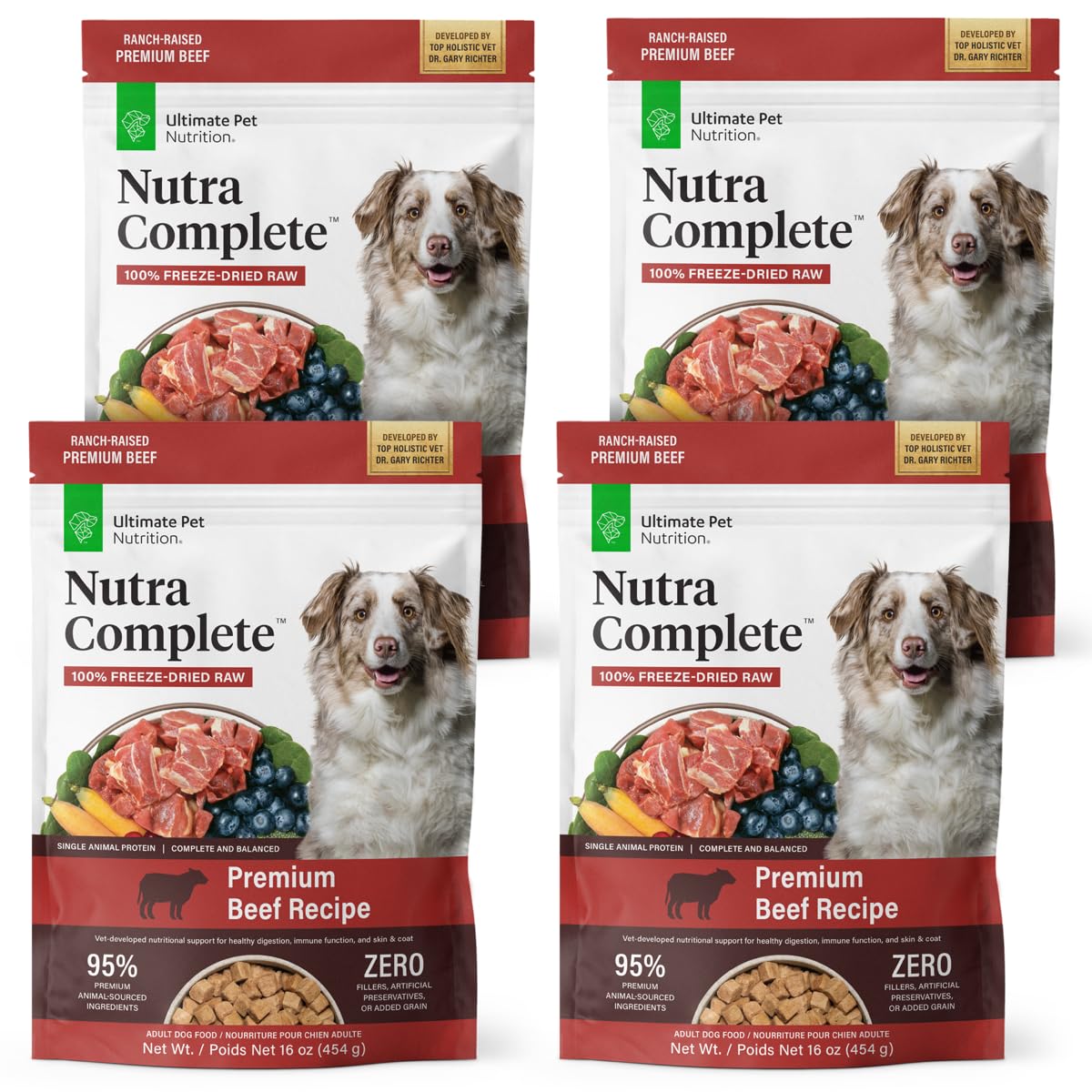 Nutra Complete conjunto de 4 bolsas de ULTIMATE PET NUTRITION, ahorro y nutrición premium.