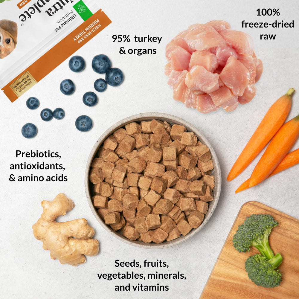 Nutra Complete: textura de pavo liofilizado para una alimentación concentrada y sabrosa.