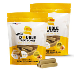 Ultra Chewy Mini Double Treat Bones capa externa dura para morder más tiempo