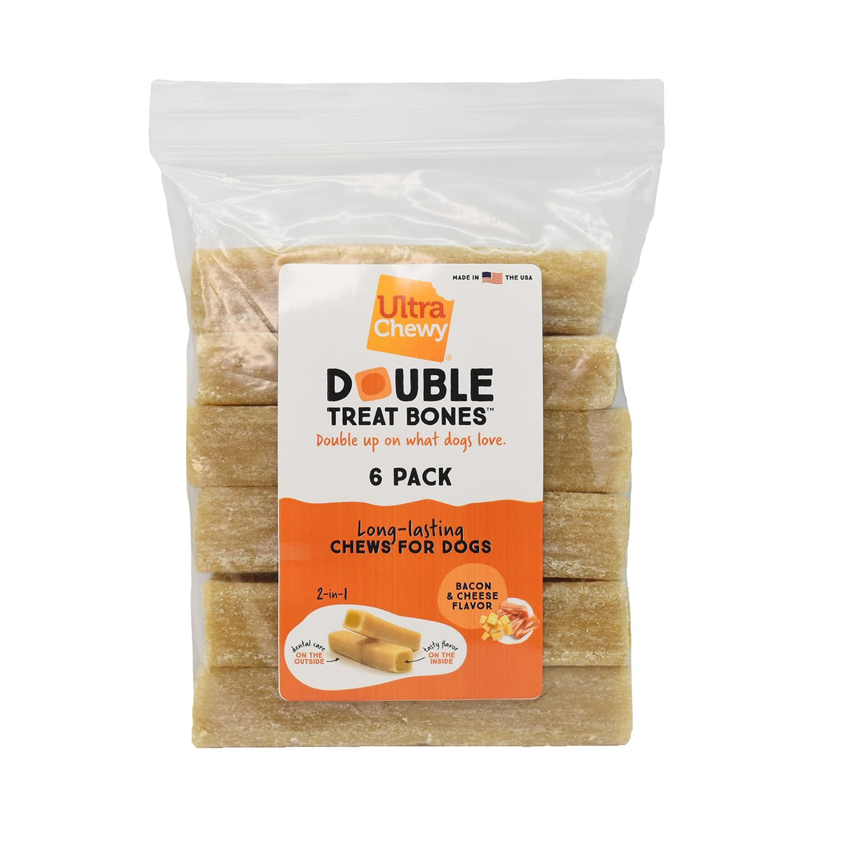 Ultra Chewy os double trait bacon fromage dans emballage pratique.