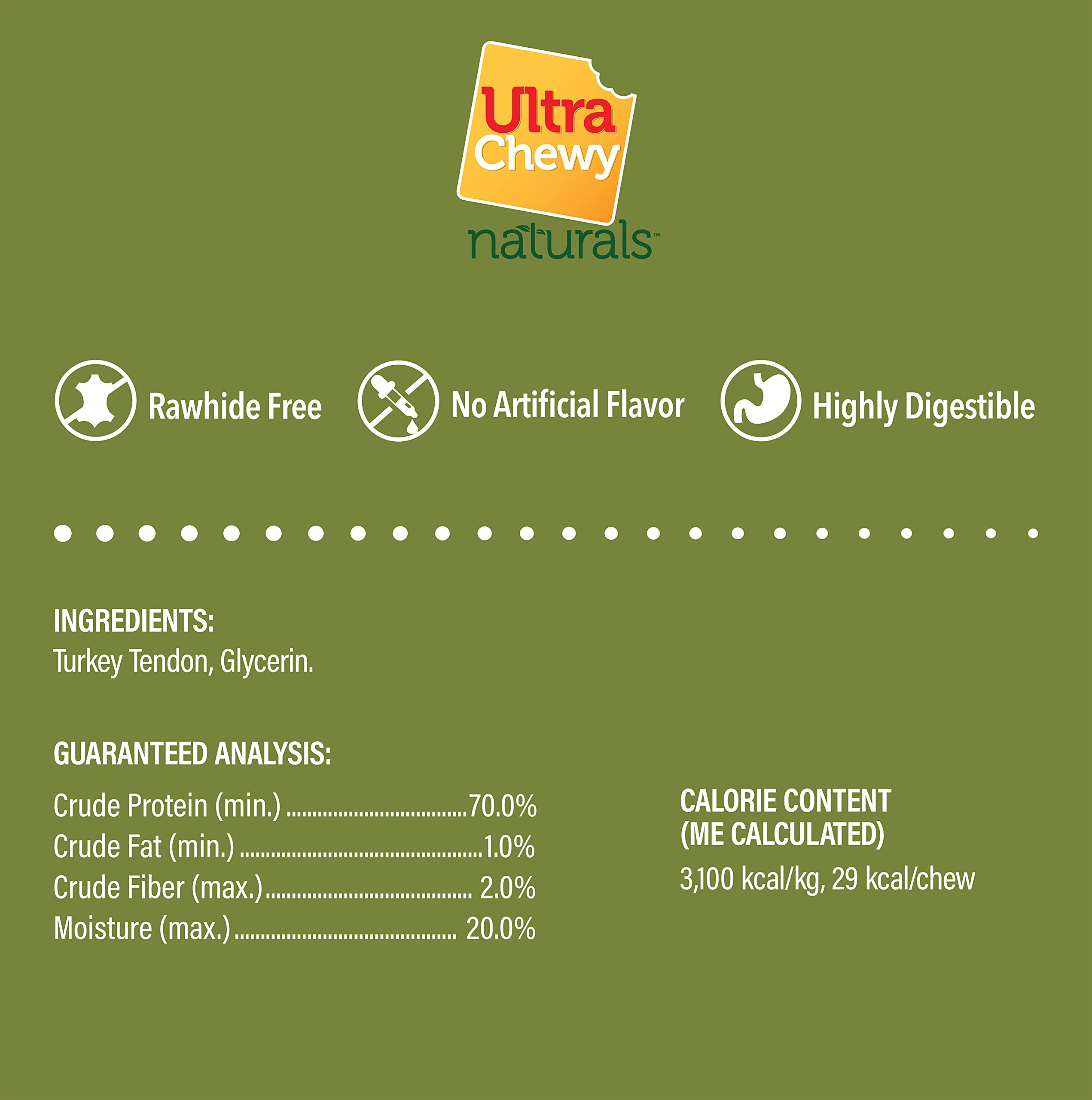 Ultra Chewy tendones de pavo, masticación duradera para limpieza dental.