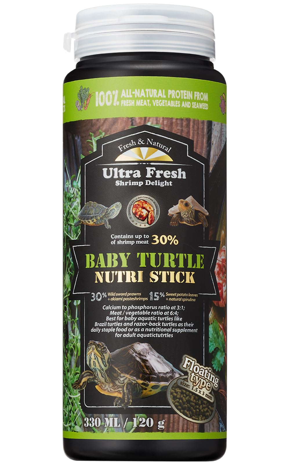 Ultra Fresh alimento para tortugas, camarón espada salvaje, mayor palatabilidad.