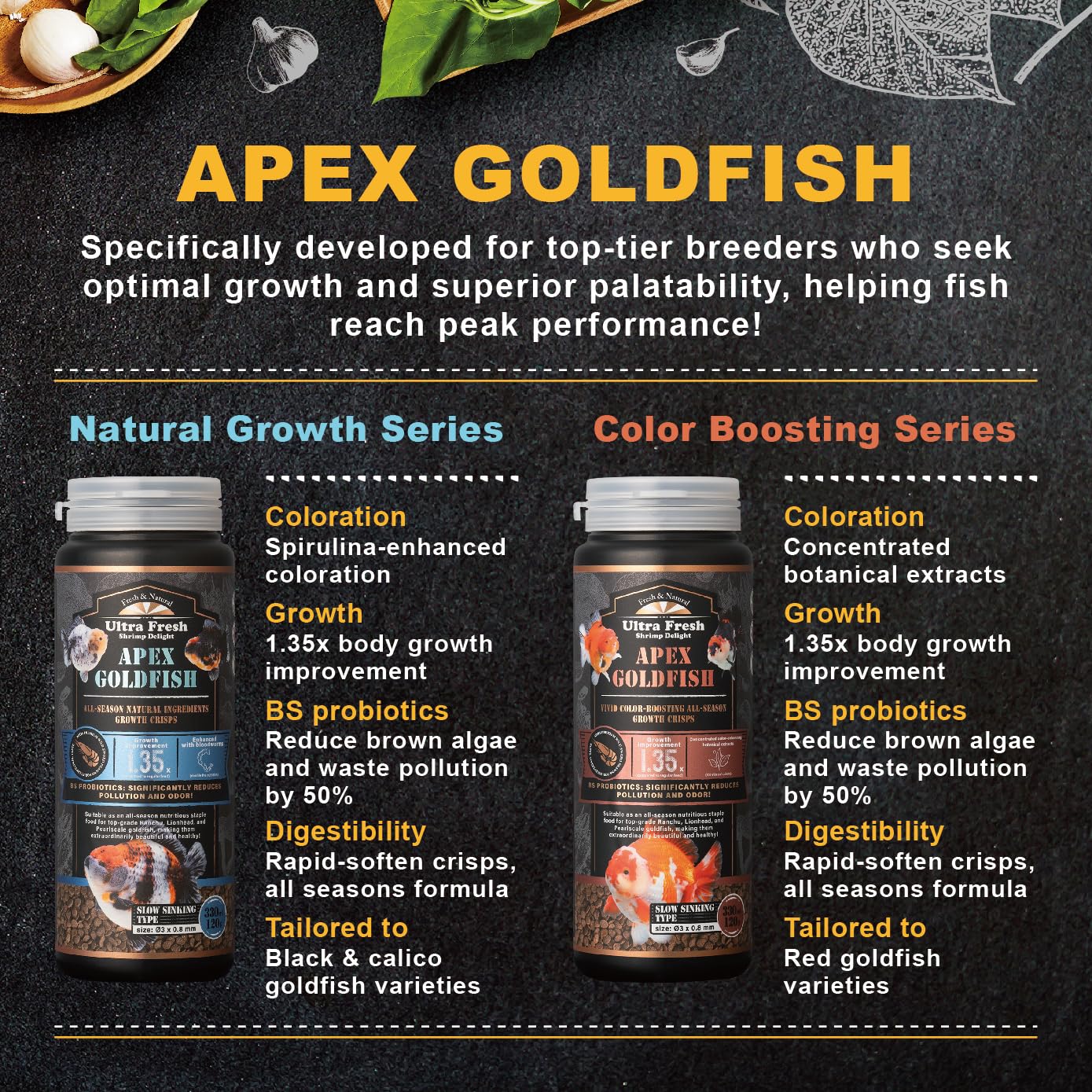 Ultra Fresh Apex: envase premium para pez dorado y presentación atractiva.