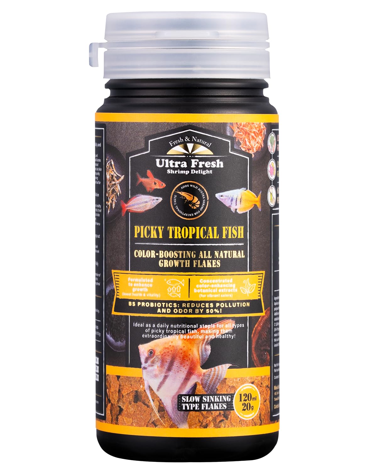 Ultra Fresh Flakes Tropical envase abierto; colores vivos y palatabilidad para peces tropicales.