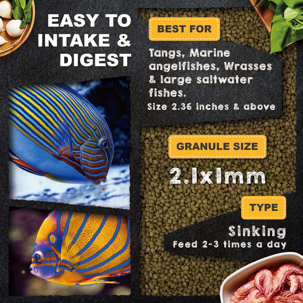 Ultra Fresh fórmula crecimiento saludable, calcio y vitaminas para peces marinos.