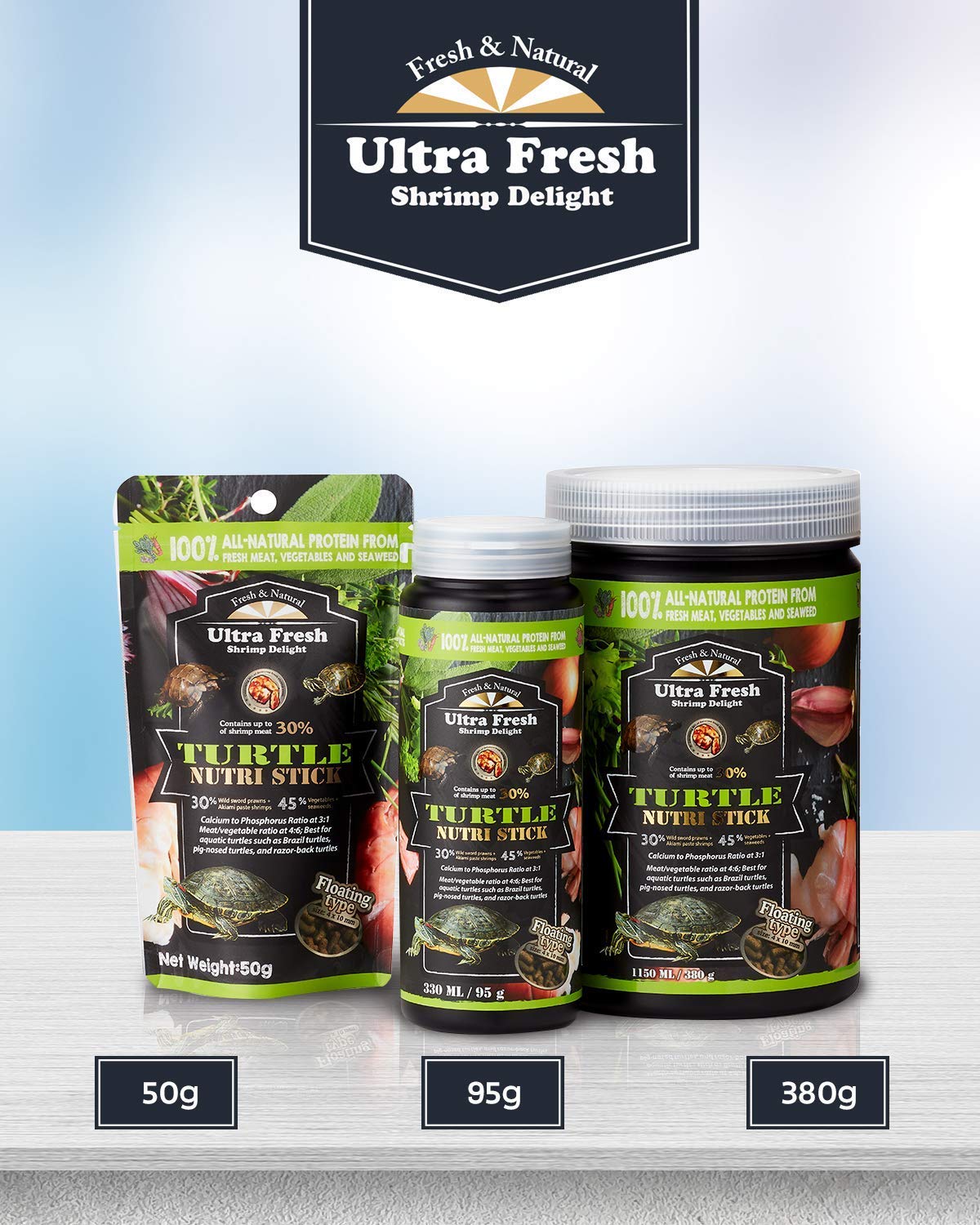 Ultra Fresh Turtle Nutri Stick presentación de 3.35 oz para tortugas pequeñas.