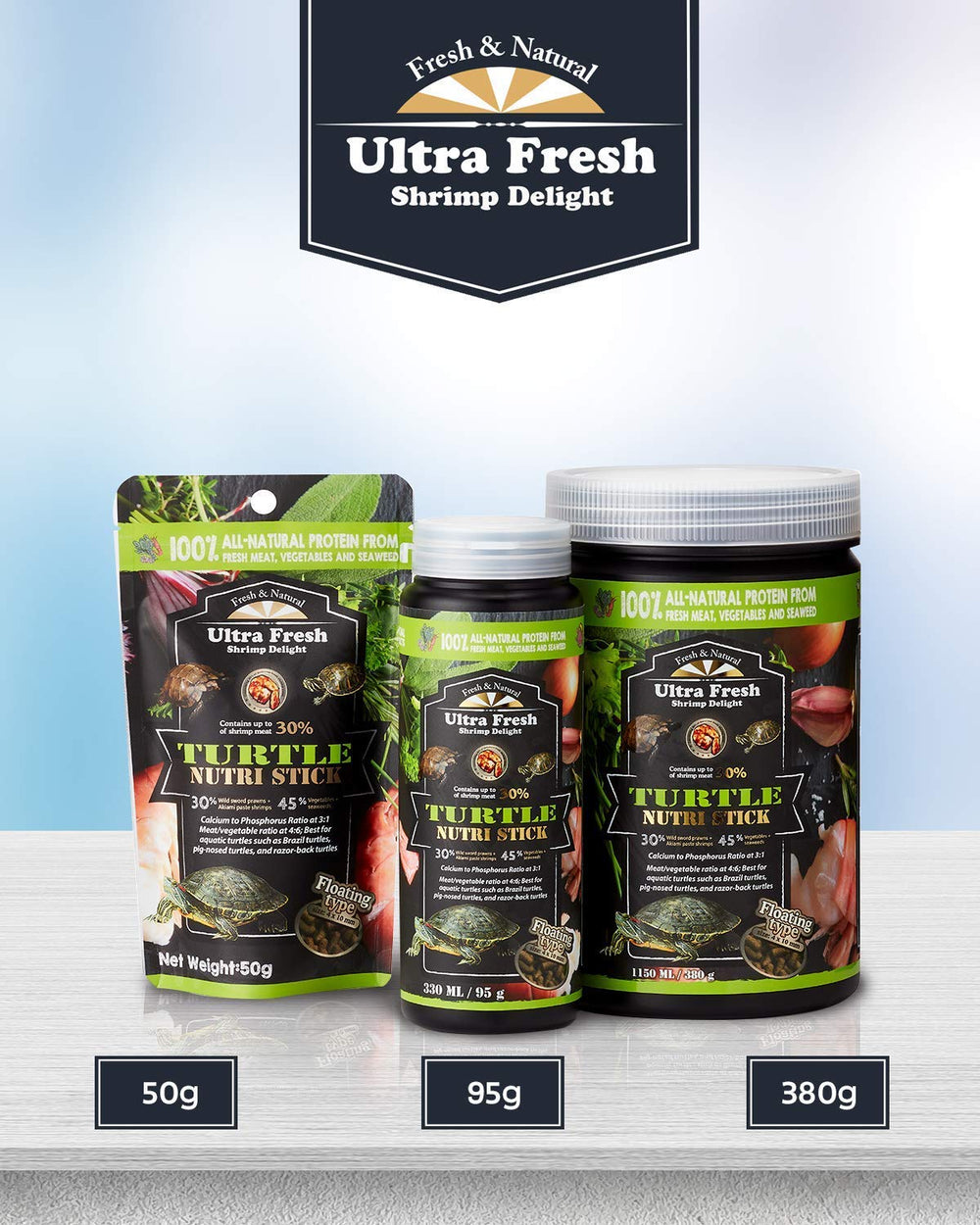 Ultra Fresh Turtle Nutri Stick presentación de 3.35 oz para tortugas pequeñas.