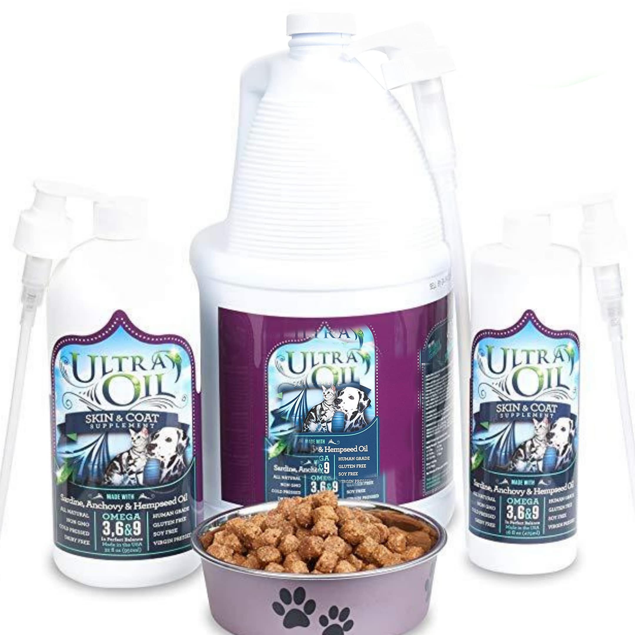 Ultra Oil Skin & Coat Supplement contiene omega para piel y pelaje saludables.
