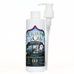 Ultra Oil piel y pelaje: botella enfocada para un pelaje sano.