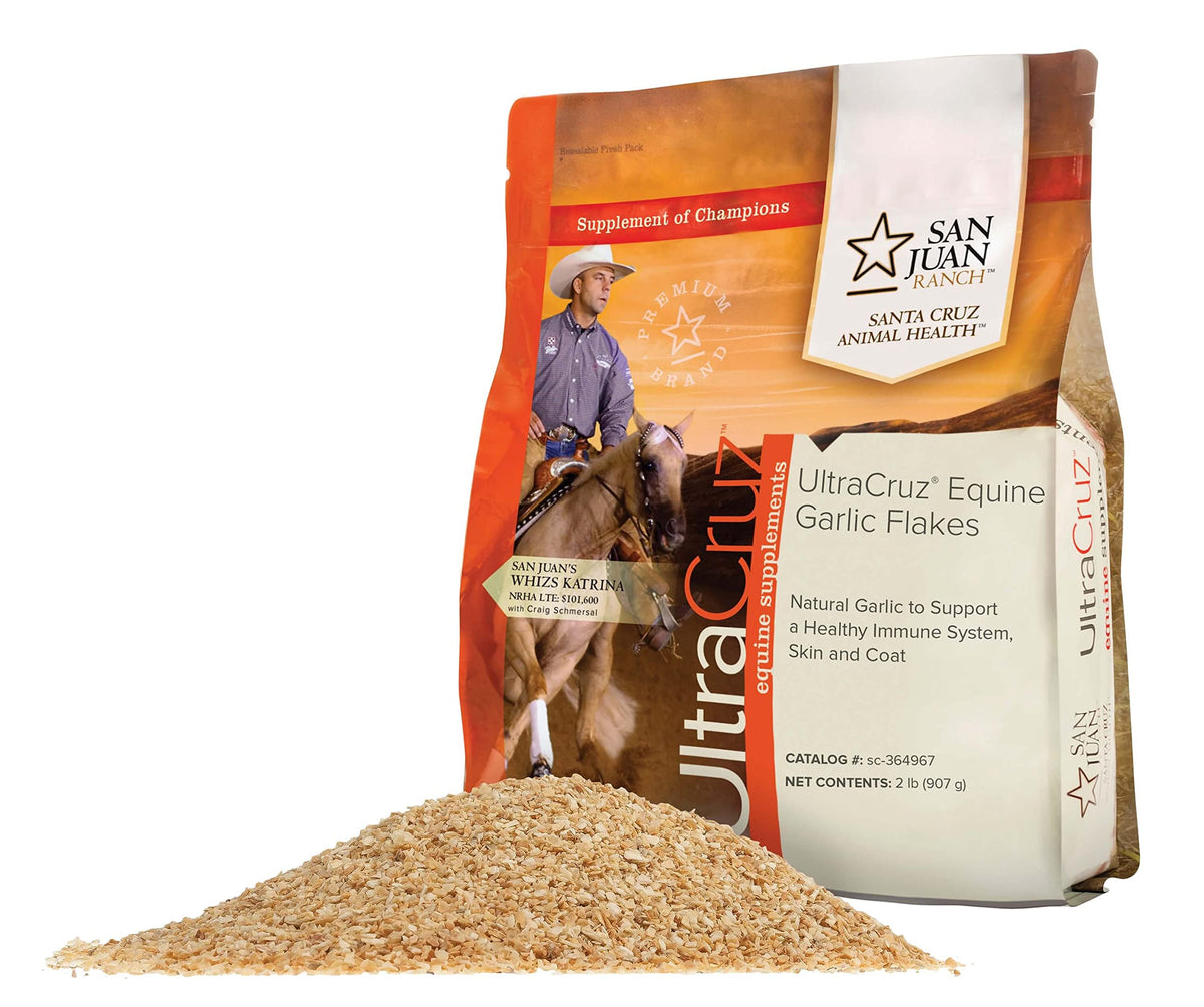 UltraCruz Ajo en escamas para caballos, empaque de 2 libras, práctico y fácil de usar.