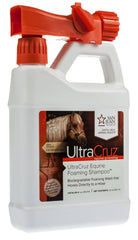 UltraCruz Champú Espumoso Equino: botella visible, limpieza suave del pelaje y brillo natural.