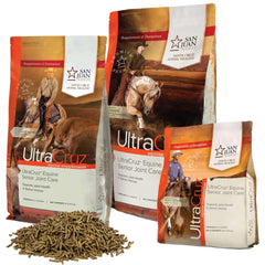 UltraCruz Equine Senior Joint Care destacando beneficios para la movilidad durante entrenos