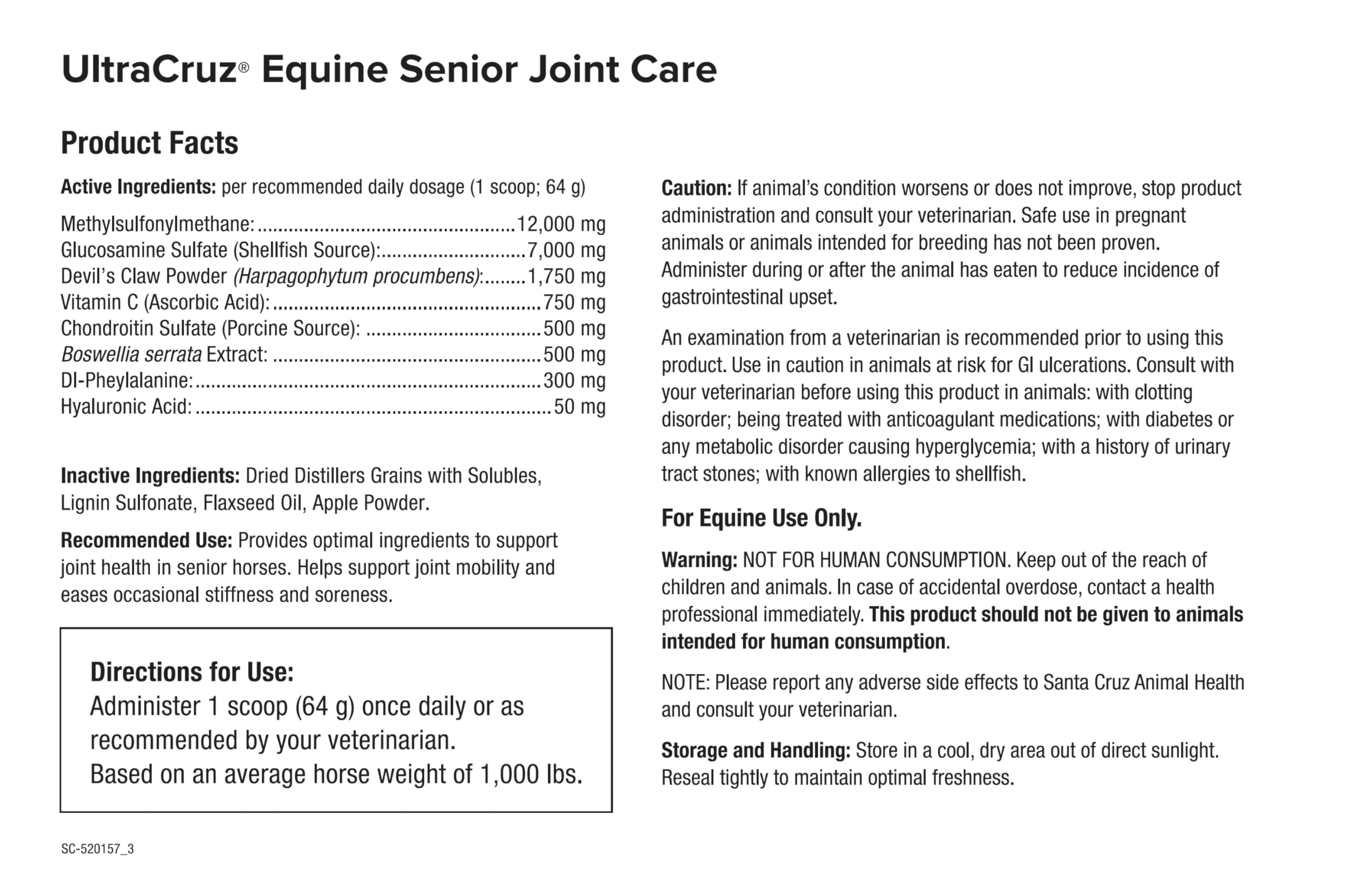 UltraCruz Equine Senior Joint Care con fórmula sin soja para animales sensibles
