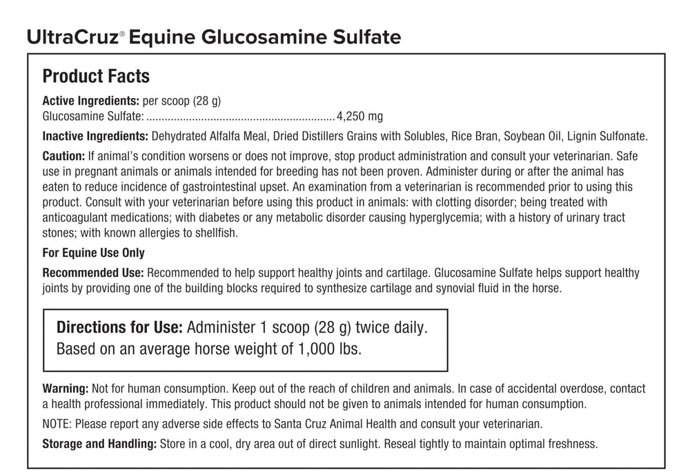 UltraCruz Equine Glucosamina Sulfato: muestra para entrenamiento y rendimiento