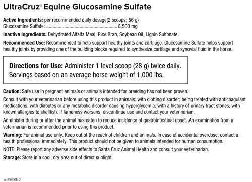 UltraCruz Equine Glucosamina Sulfato: granulos fabricados en EE. UU. con ingredientes globales