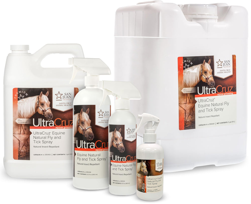 UltraCruz Equine spray natural, aplicación en caballo para repeler moscas y garrapatas