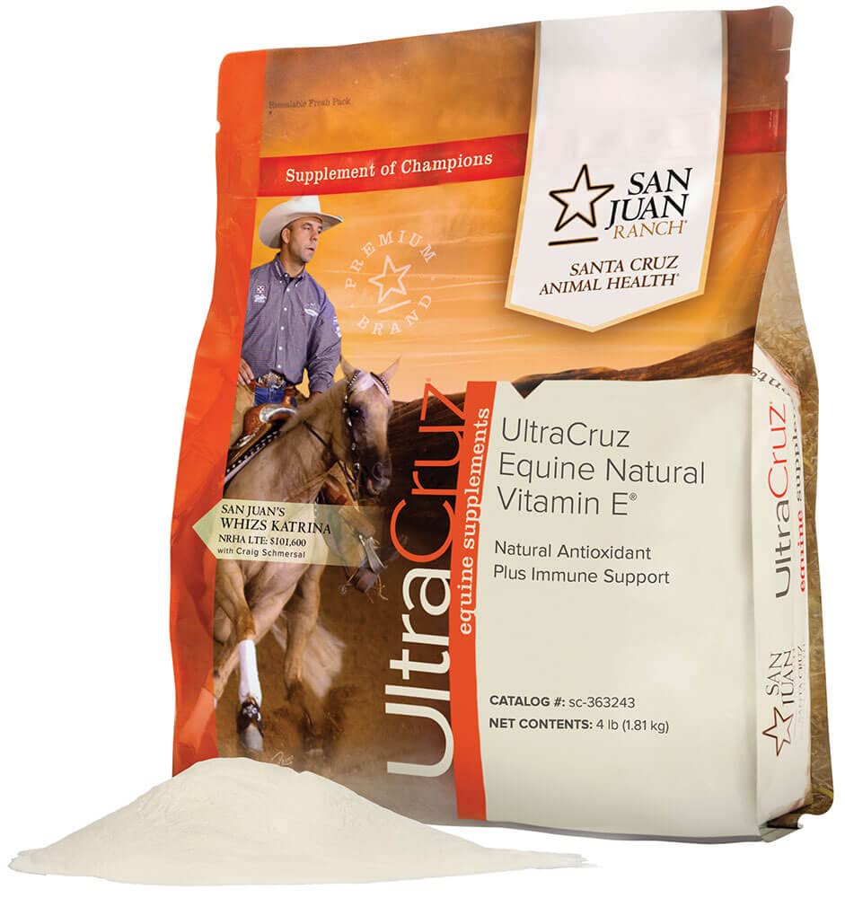 UltraCruz Equine Vitamin E en polvo para uso diario y apoyo general.