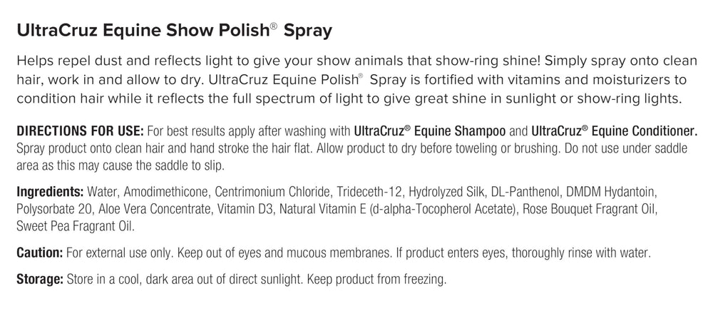 UltraCruz Equine Show Polish Spray: repelente de suciedad entre cepillados