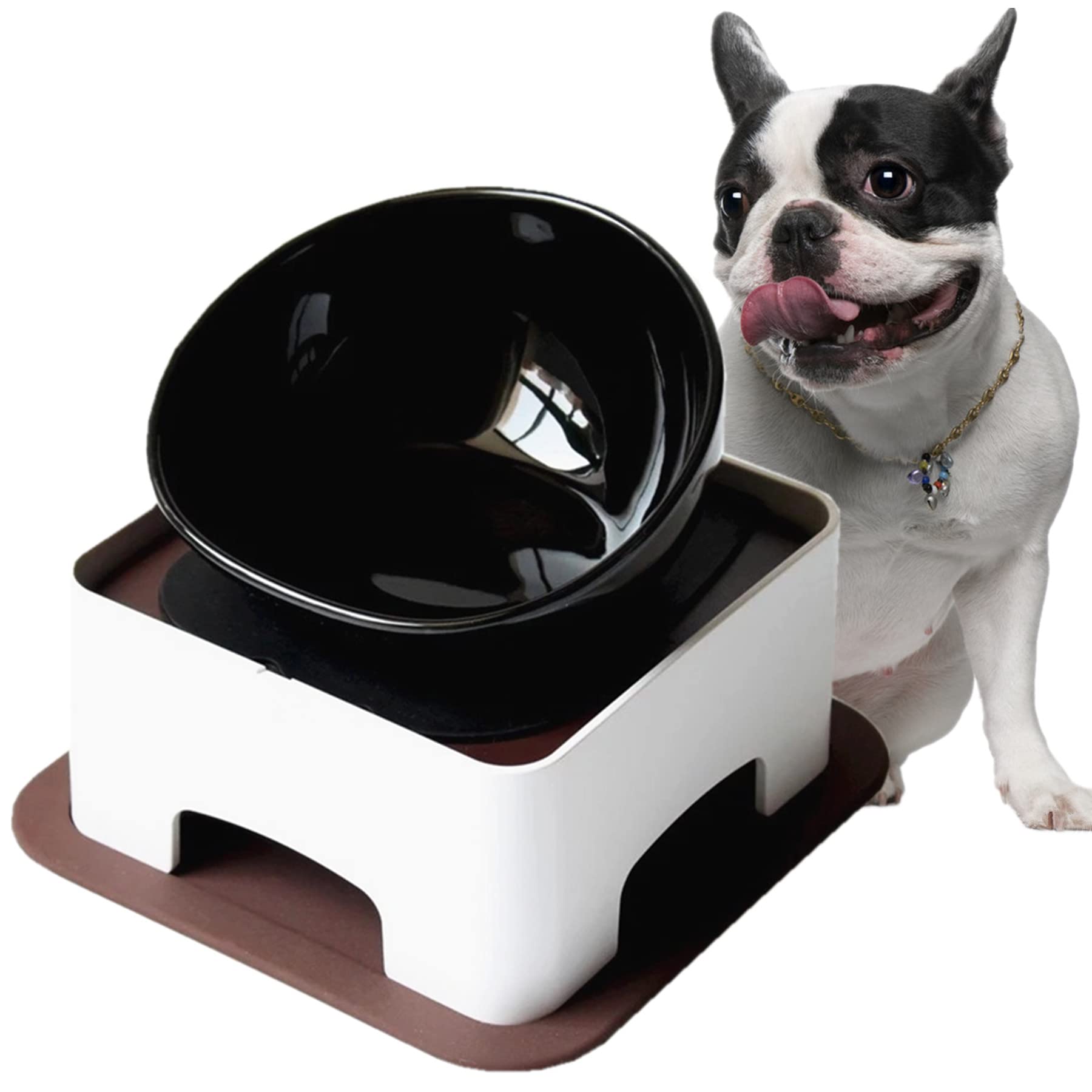 Umisun plato cerámico negro de boca ancha para bulldog, cómodo para comer.