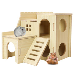 La casa de hámster Uncle Yang, madera de doble piso con laberinto para jugar.