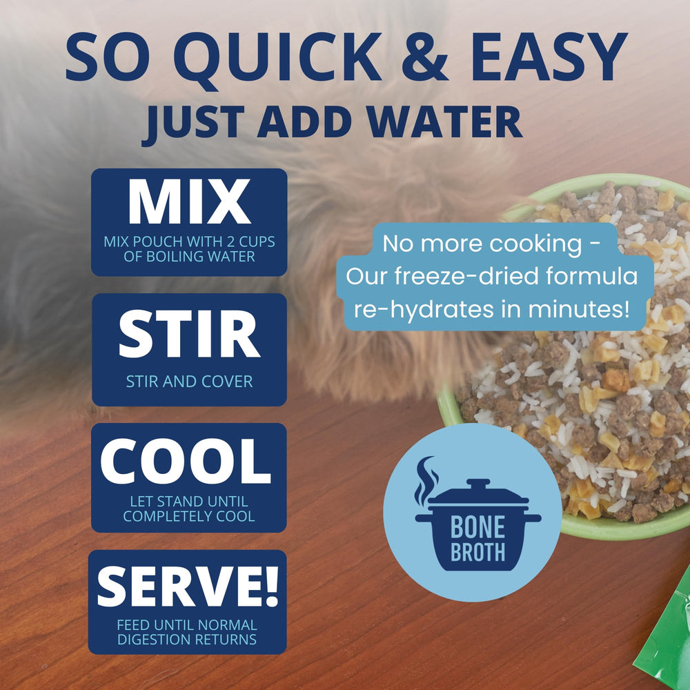 Under the Weather Bland Diet para perros, preparación rápida con agua.