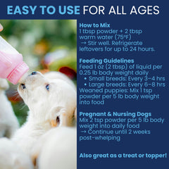 Under the Weather Reemplazo de Leche para Cachorros, uso versátil en etapas de vida.