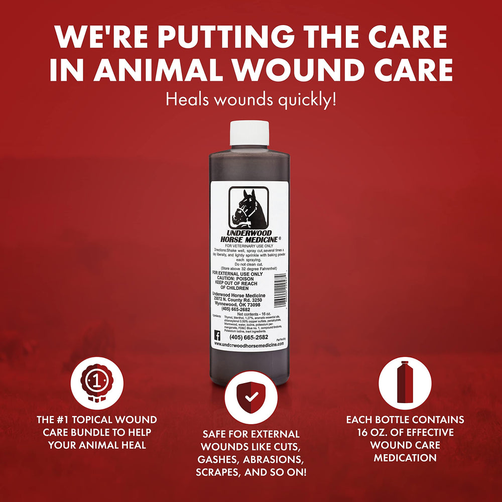 Underwood Horse Medicine: aplicación suave para heridas en caballos sin irritación.