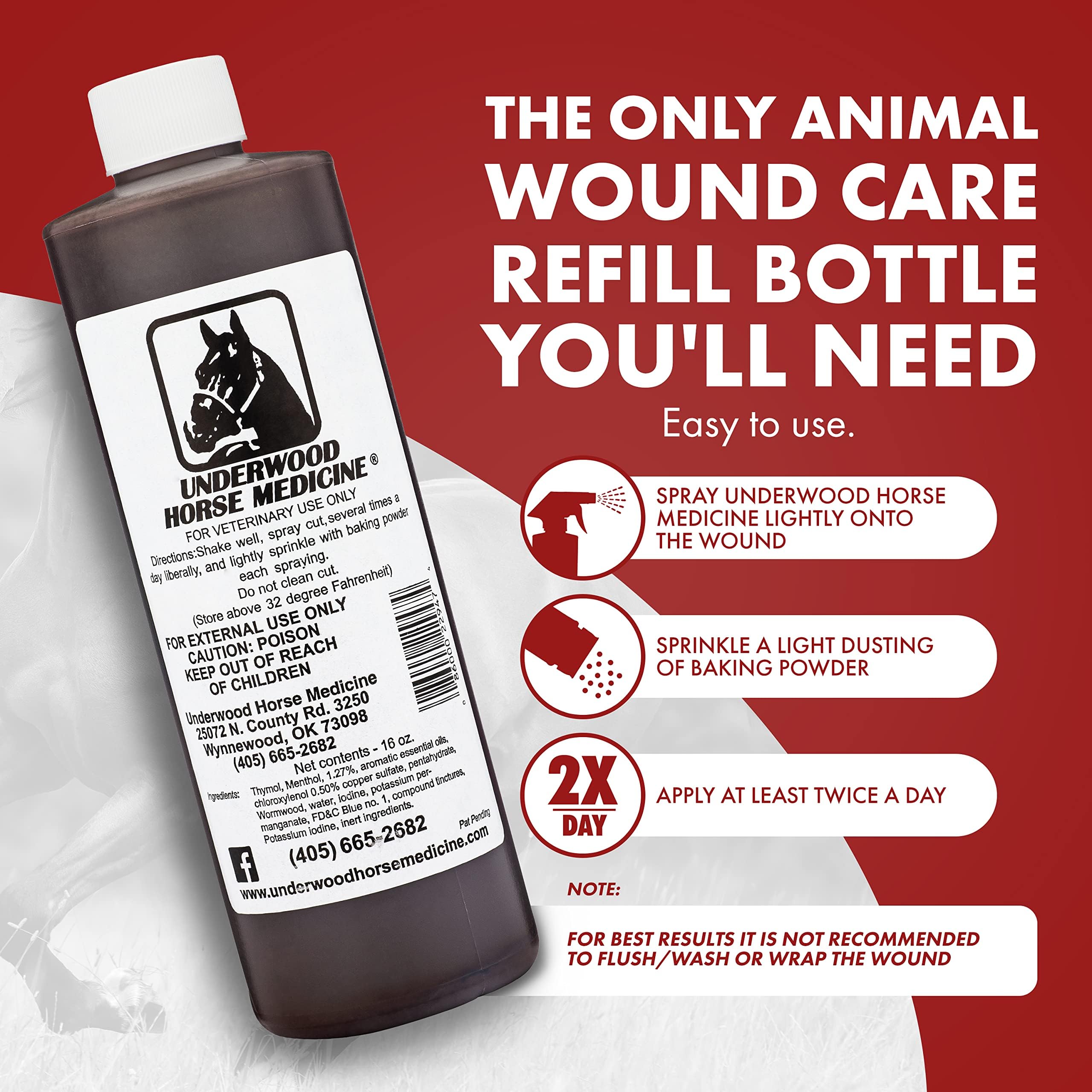 Underwood Spray de Heridas para Animales: protege contra bacterias y facilita la limpieza.